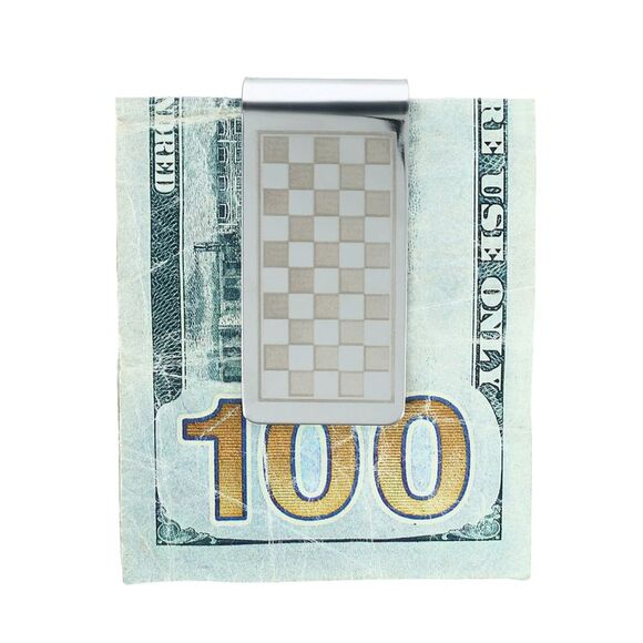 CTM Men's Stainless Steel Checkerboard Money Clip - Picture 3 of 3